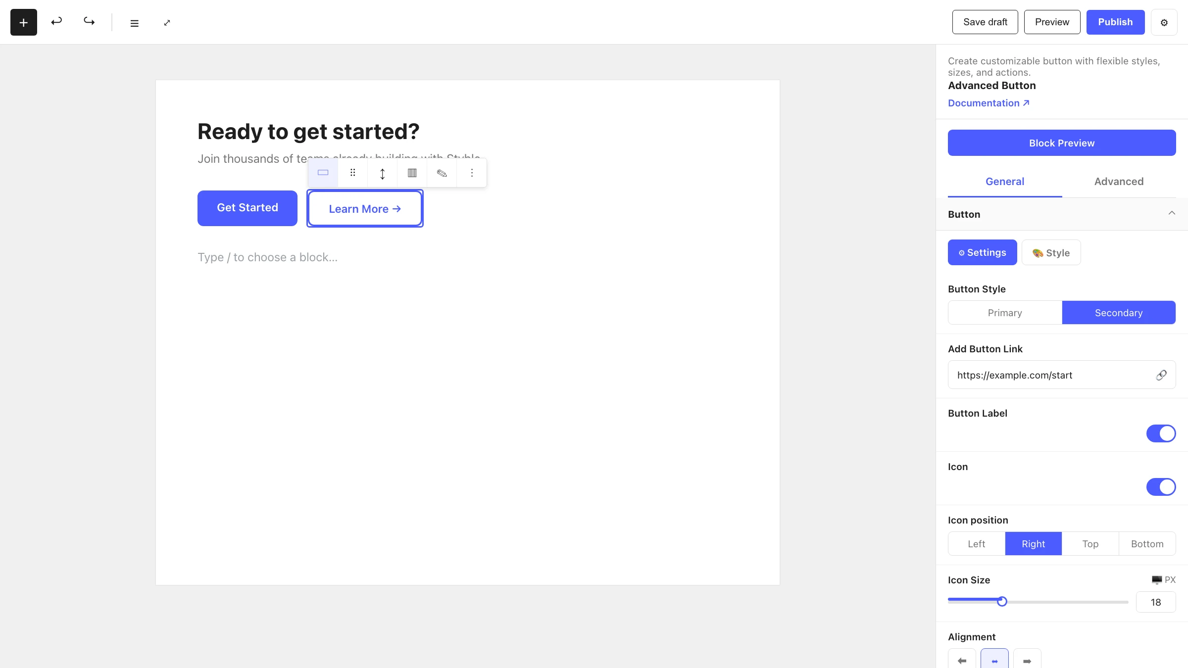 Advanced Button settings