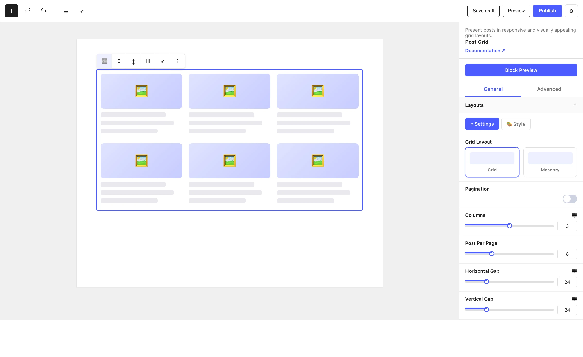 Post Grid block in the editor