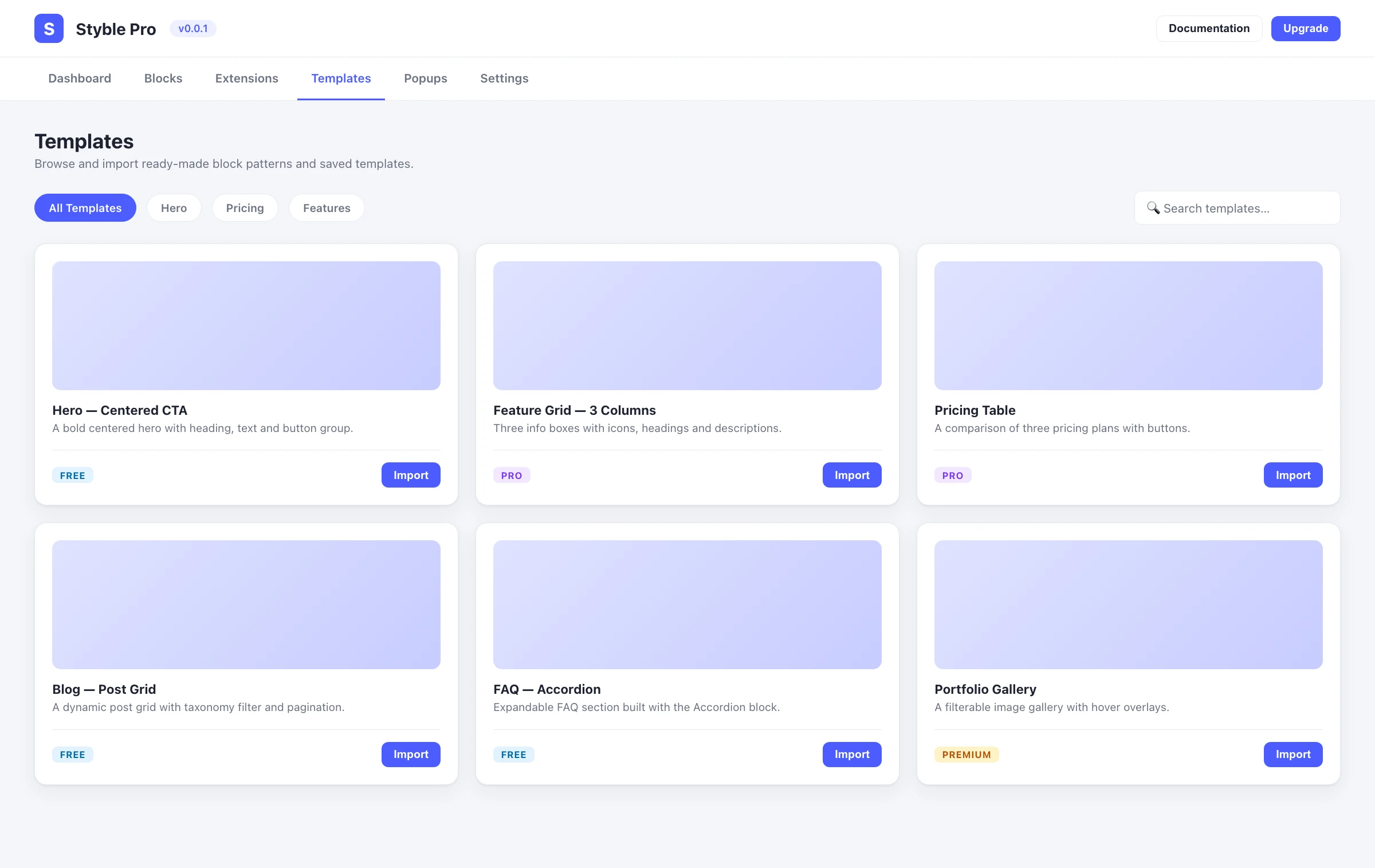 Saved templates library